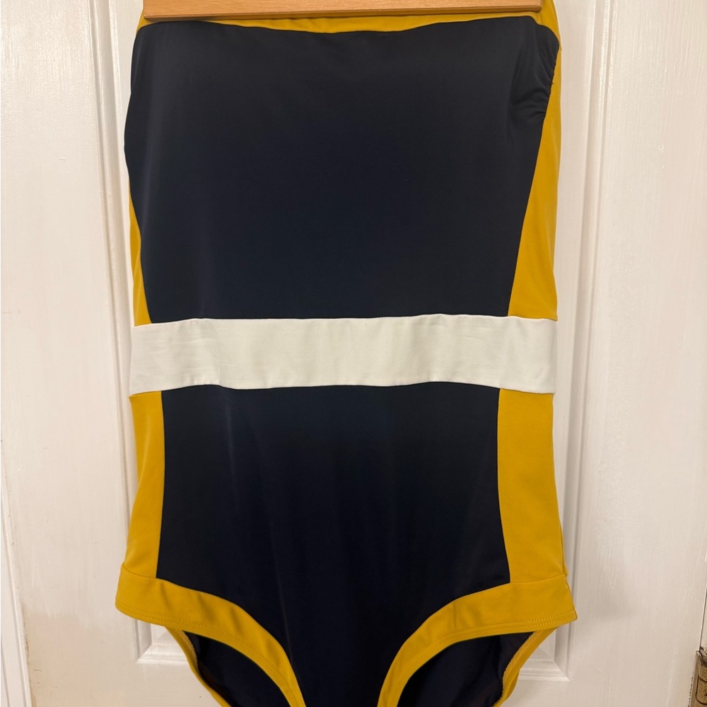 Women's Navy/Yellow Santorini Halterneck Swimsuit Color Block Women's Large